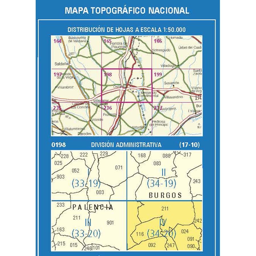Carte topographique de l'Espagne n° 0198.4 - Melgar de Fernamental | CNIG - 1/25 000 carte pliée CNIG 