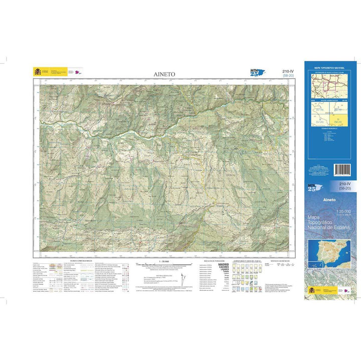 Carte topographique de l'Espagne n° 0210.4 - Aineto | CNIG - 1/25 000 carte pliée CNIG 