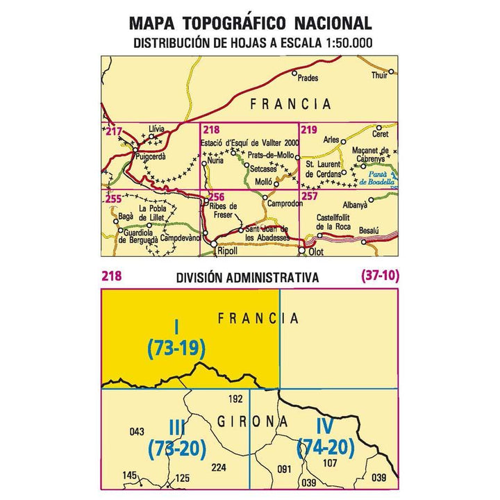 Carte topographique de l'Espagne n° 0218.1E - Estació d´Esquí Vallter 2000 | CNIG - 1/25 000 carte pliée CNIG 