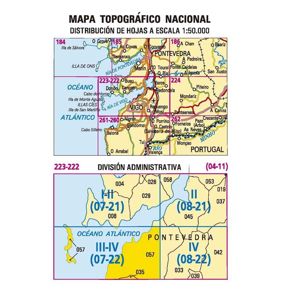Carte topographique de l'Espagne n° 0223.3/222.4 - Vigo | CNIG - 1/25 000 carte pliée CNIG 