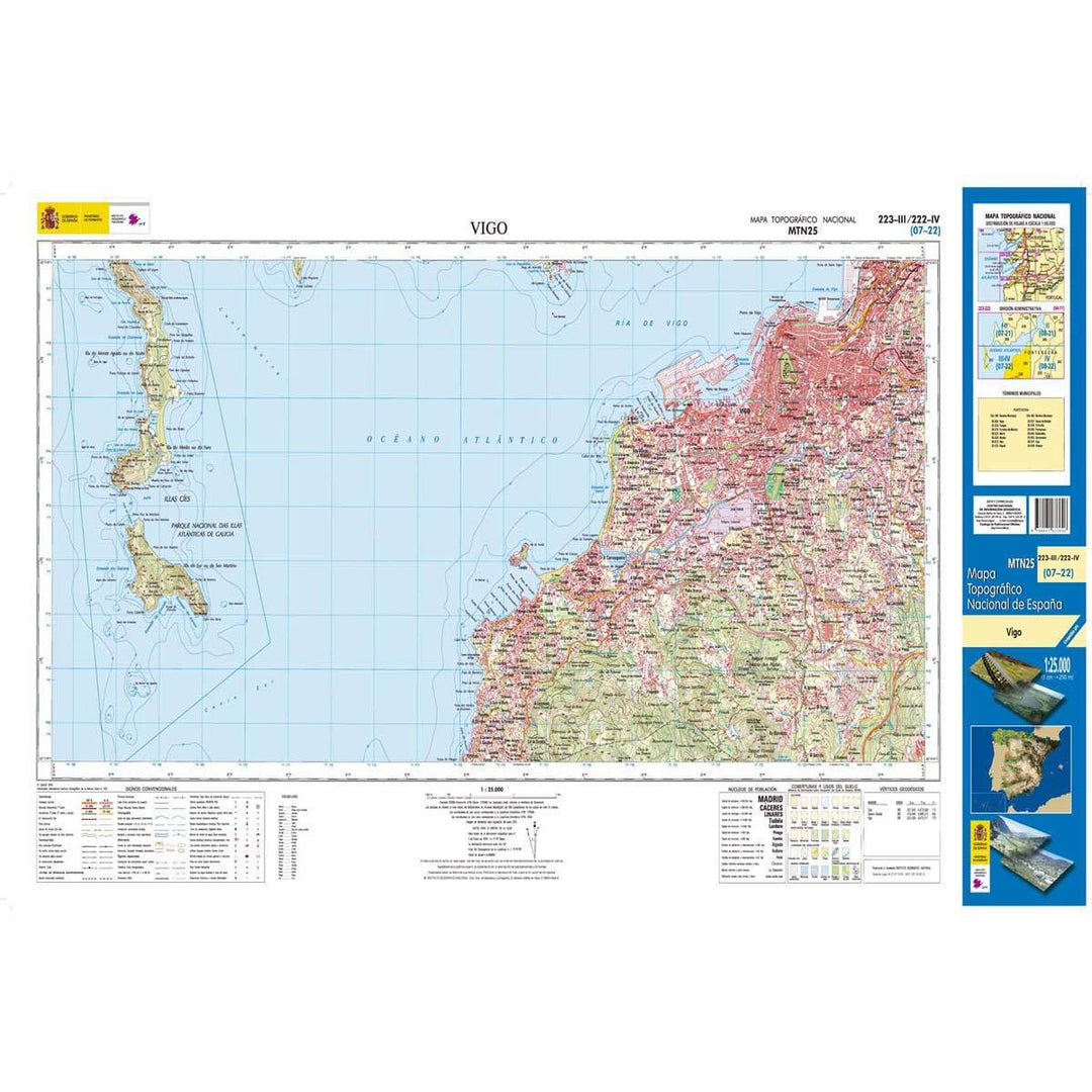 Carte topographique de l'Espagne n° 0223.3/222.4 - Vigo | CNIG - 1/25 000 carte pliée CNIG 