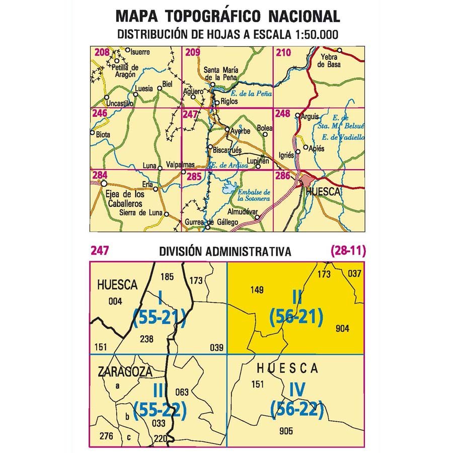 Carte topographique de l'Espagne n° 0247.2 - Bolea | CNIG - 1/25 000 carte pliée CNIG 