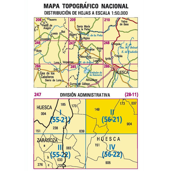 Carte topographique de l'Espagne n° 0247.2 - Bolea | CNIG - 1/25 000 carte pliée CNIG 