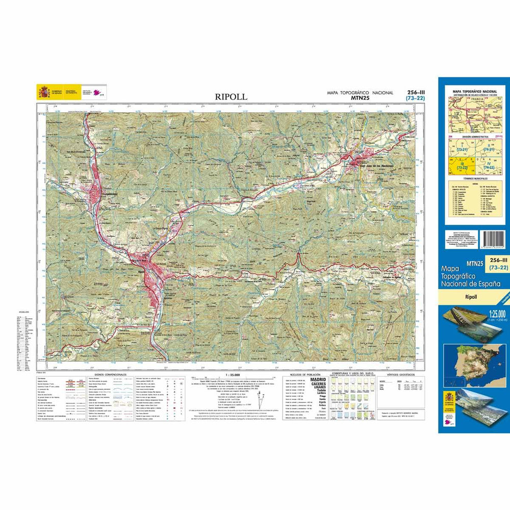 Carte topographique de l'Espagne n° 0256.3 - Ripoll | CNIG - 1/25 000 carte pliée CNIG 
