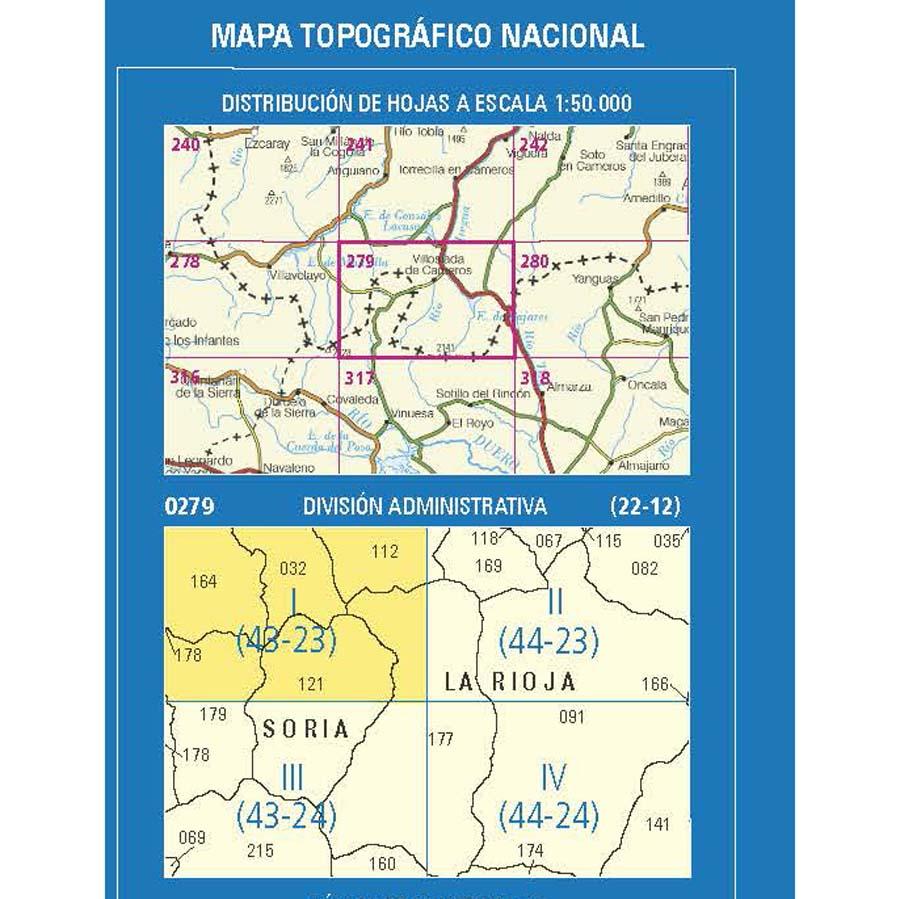 Carte topographique de l'Espagne n° 0279.1 - Montenegro de Cameros | CNIG - 1/25 000 carte pliée CNIG 