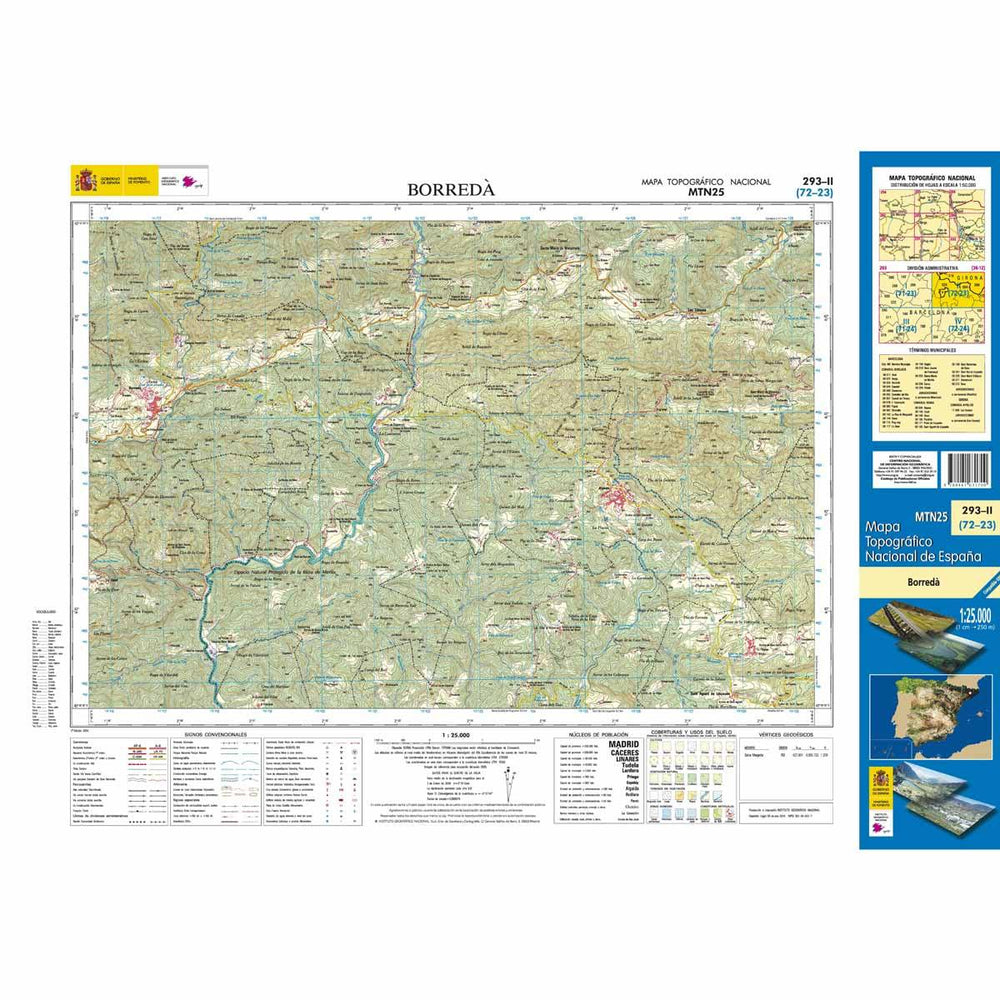 Carte topographique de l'Espagne n° 0293.2 - Borredà | CNIG - 1/25 000 carte pliée CNIG 
