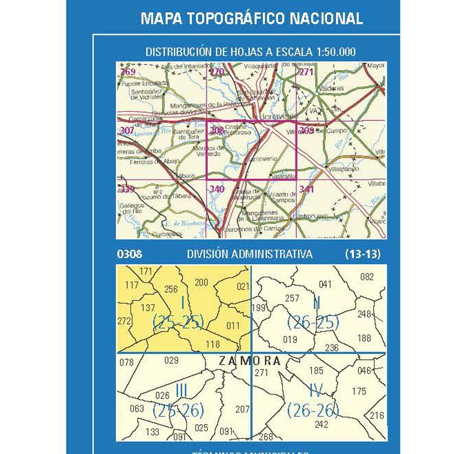 Carte topographique de l'Espagne n° 0308.1 - Burganes de Valverde | CNIG - 1/25 000 carte pliée CNIG 