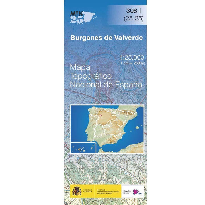 Carte topographique de l'Espagne n° 0308.1 - Burganes de Valverde | CNIG - 1/25 000 carte pliée CNIG 