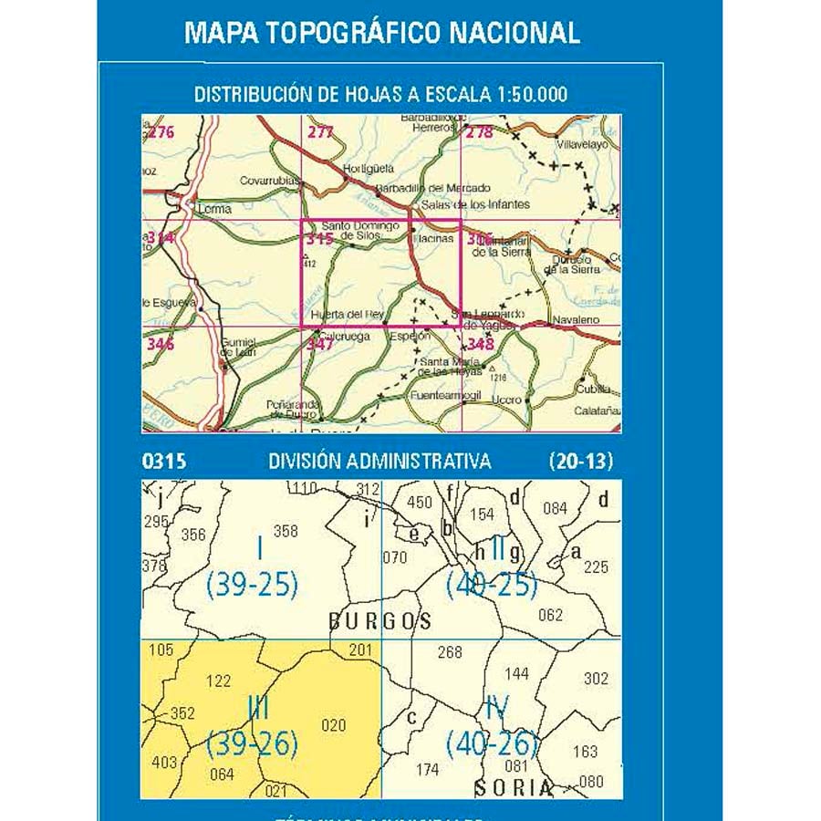Carte topographique de l'Espagne n° 0315.3 - Arauzo de Miel | CNIG - 1/25 000 carte pliée CNIG 