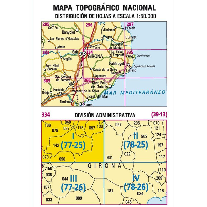 Carte topographique de l'Espagne n° 0334.1 - Girona | CNIG - 1/25 000 carte pliée CNIG 