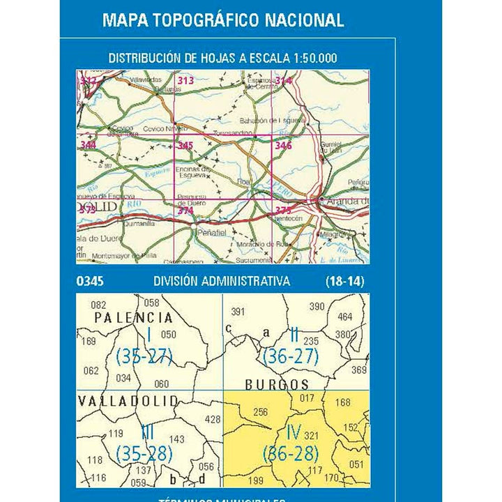 Carte topographique de l'Espagne n° 0345.4 - Roa | CNIG - 1/25 000 carte pliée CNIG 