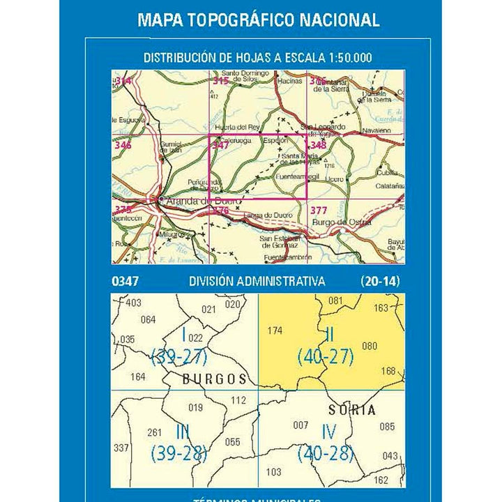 Carte topographique de l'Espagne n° 0347.2 - Espeja de San Marcelino | CNIG - 1/25 000 carte pliée CNIG 