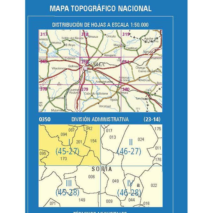 Carte topographique de l'Espagne n° 0350.1 - Soria | CNIG - 1/25 000 carte pliée CNIG 