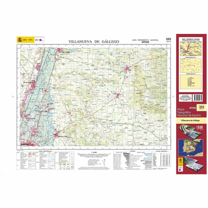 Carte topographique de l'Espagne n° 0355 - Villanueva de Gállego | CNIG - 1/50 000 carte pliée CNIG 