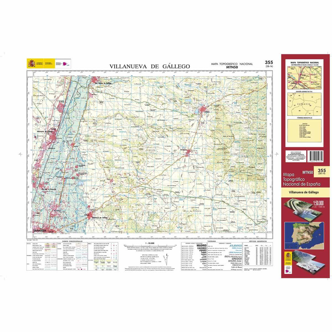 Carte topographique de l'Espagne n° 0355 - Villanueva de Gállego | CNIG - 1/50 000 carte pliée CNIG 