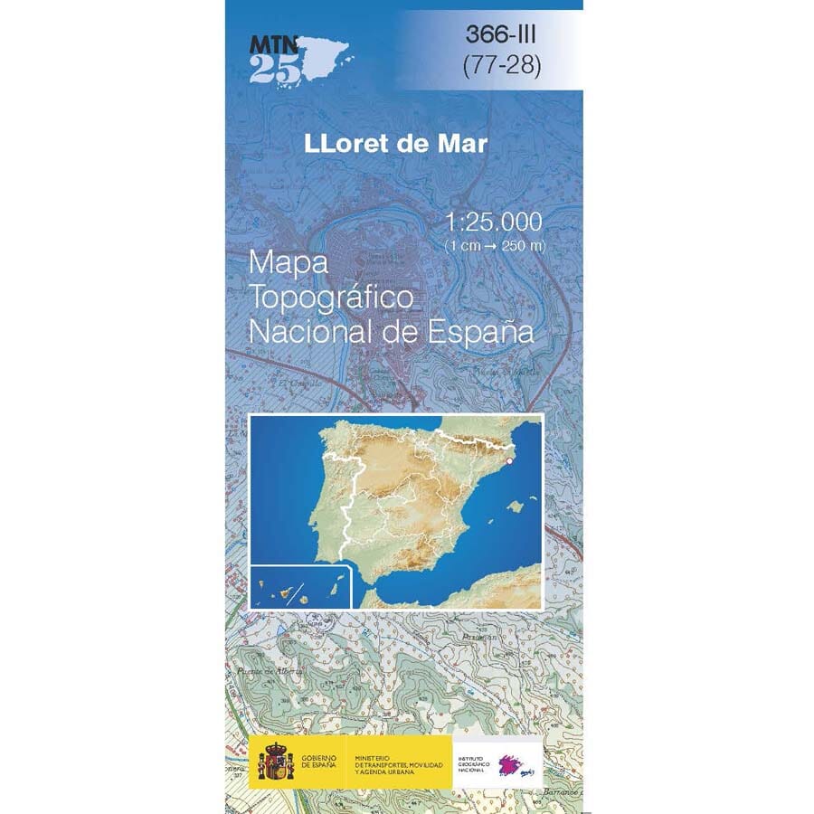 Carte topographique de l'Espagne n° 0366.3 - Lloret de Mar | CNIG - 1/25 000 carte pliée CNIG 