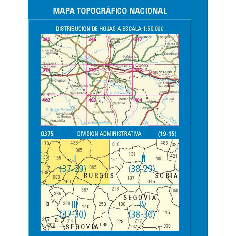 Carte topographique de l'Espagne n° 0375.1 - Castrillo de la Vega | CNIG - 1/25 000 carte pliée CNIG 