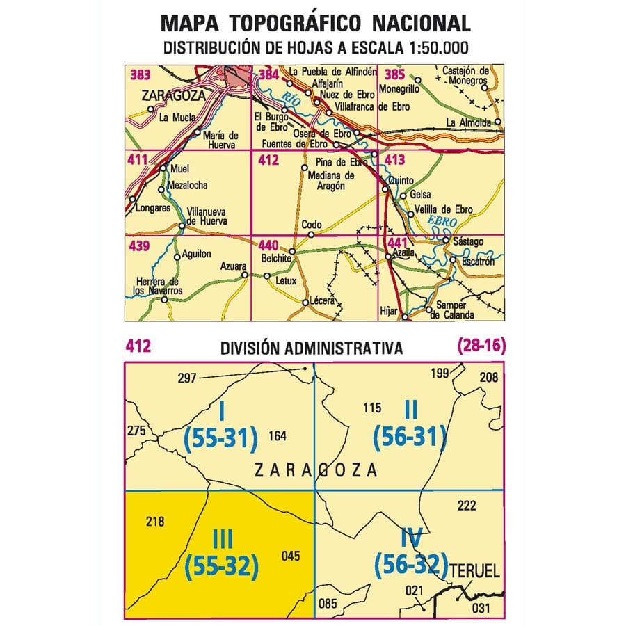 Carte topographique de l'Espagne n° 0412.3 - Codo | CNIG - 1/25 000 carte pliée CNIG 