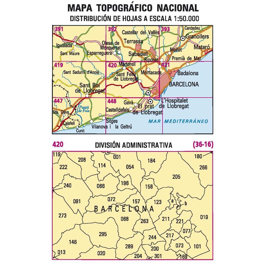 Carte topographique de l'Espagne n° 0420 - L´Hospitalet de Llobregat | CNIG - 1/50 000 carte pliée CNIG 