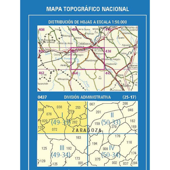 Carte topographique de l'Espagne n° 0437.1 - Ateca | CNIG - 1/25 000 carte pliée CNIG 