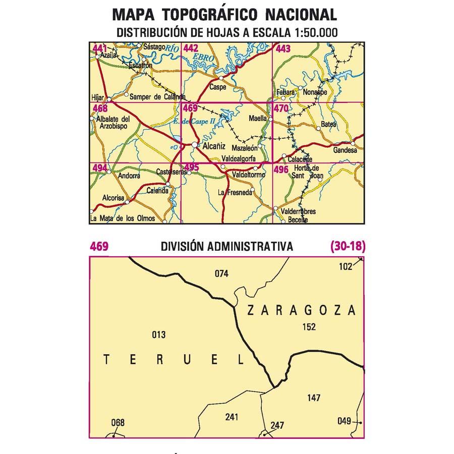 Carte topographique de l'Espagne n° 0469 - Alcañiz | CNIG - 1/50 000 carte pliée CNIG 