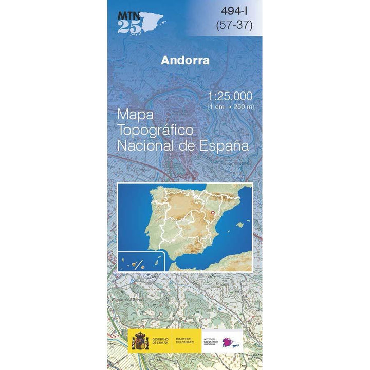 Carte topographique de l'Espagne n° 0494.1 - Andorra | CNIG - 1/25 000 carte pliée CNIG 