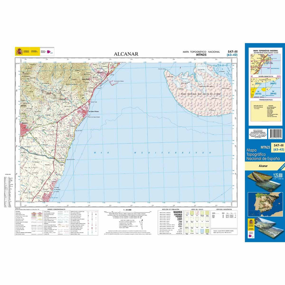 Carte topographique de l'Espagne n° 0547.3 - Alcanar | CNIG - 1/25 000 carte pliée CNIG 