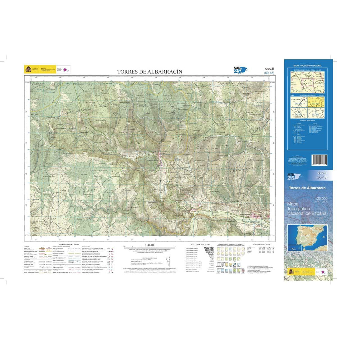 Carte topographique de l'Espagne n° 0565.2 - Torres de Albarracín | CNIG - 1/25 000 carte pliée CNIG 