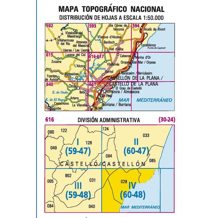 Carte topographique de l'Espagne n° 0616.4 - Benicasim/Benicàssim | CNIG - 1/25 000 carte pliée CNIG 