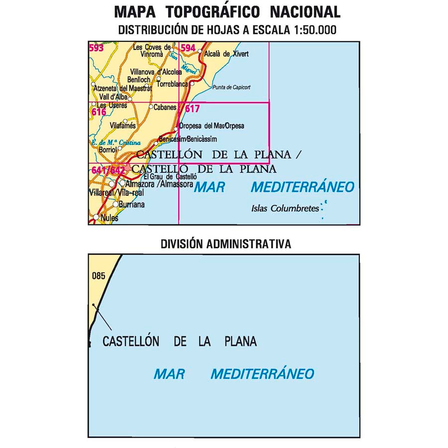 Carte topographique de l'Espagne n° 0617 - Marina D'or | CNIG - 1/50 000 carte pliée CNIG 