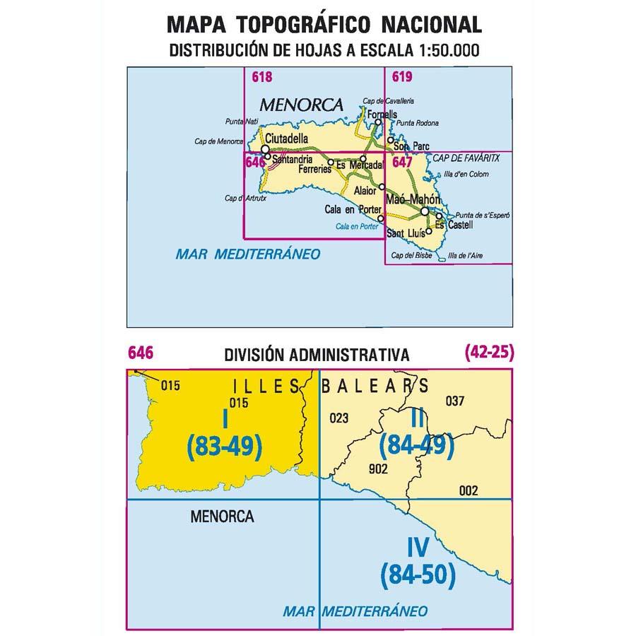 Carte topographique de l'Espagne n° 0646.1 - Santandria (Menorca) | CNIG - 1/25 000 carte pliée CNIG 