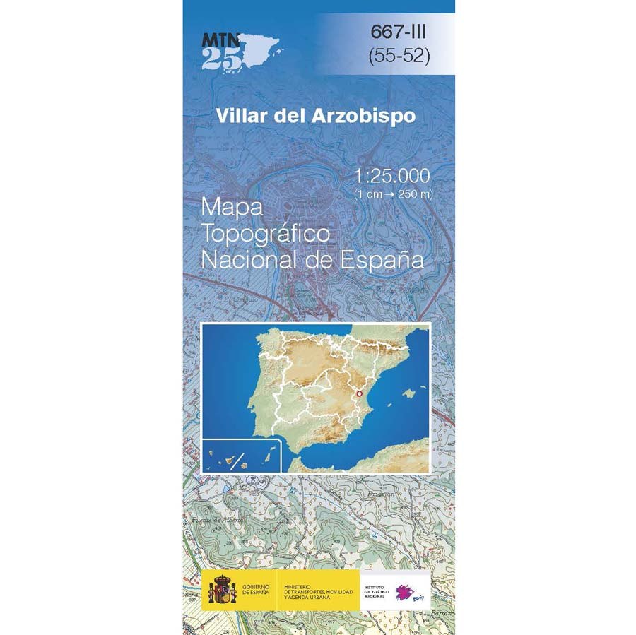 Carte topographique de l'Espagne n° 0667.3 - Villar del Arzobispo | CNIG - 1/25 000 carte pliée CNIG 