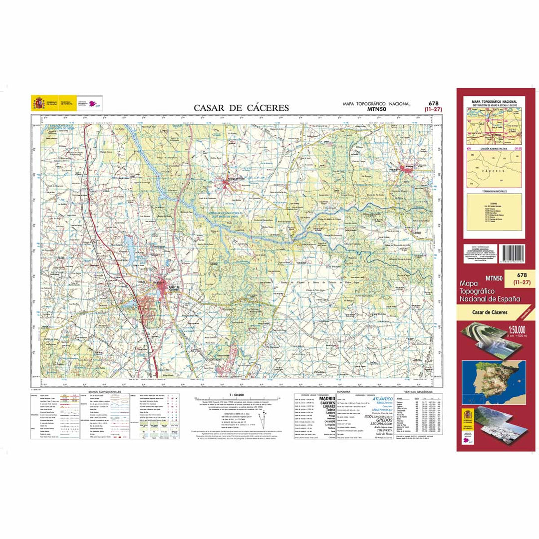 Carte topographique de l'Espagne n° 0678 - Casar de Cáceres | CNIG - 1/50 000 carte pliée CNIG 