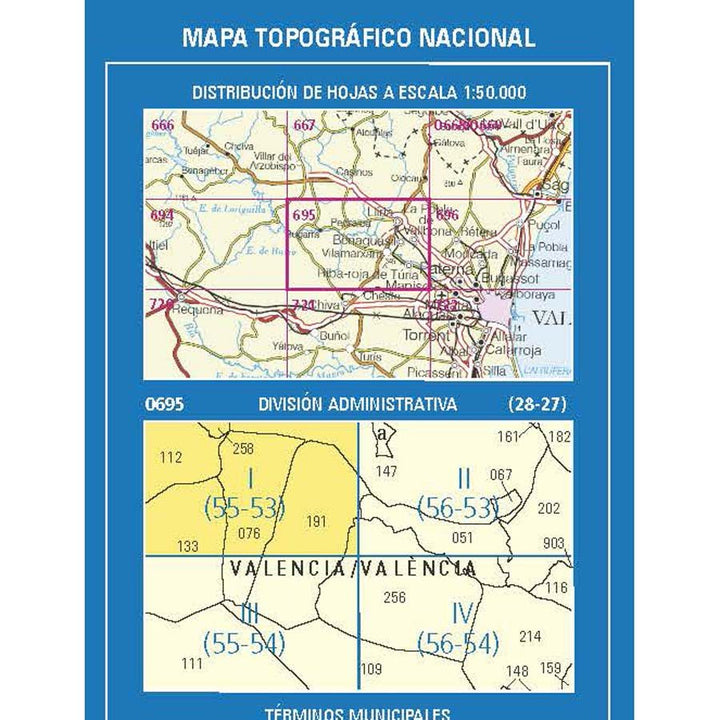 Carte topographique de l'Espagne n° 0695.1 - Pedralba | CNIG - 1/25 000 carte pliée CNIG 