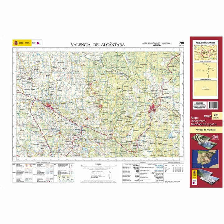 Carte topographique de l'Espagne n° 0701 - Valencia de Alcántara | CNIG - 1/50 000 carte pliée CNIG 