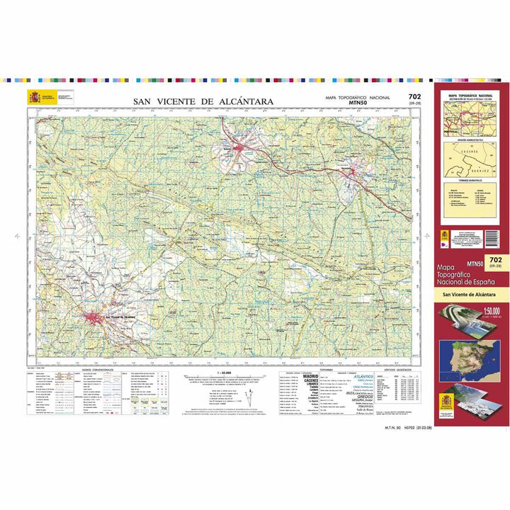 Carte topographique de l'Espagne n° 0702 - San Vicente de Alcántara | CNIG - 1/50 000 carte pliée CNIG 