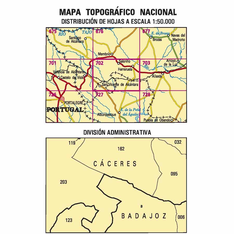 Carte topographique de l'Espagne n° 0702 - San Vicente de Alcántara | CNIG - 1/50 000 carte pliée CNIG 