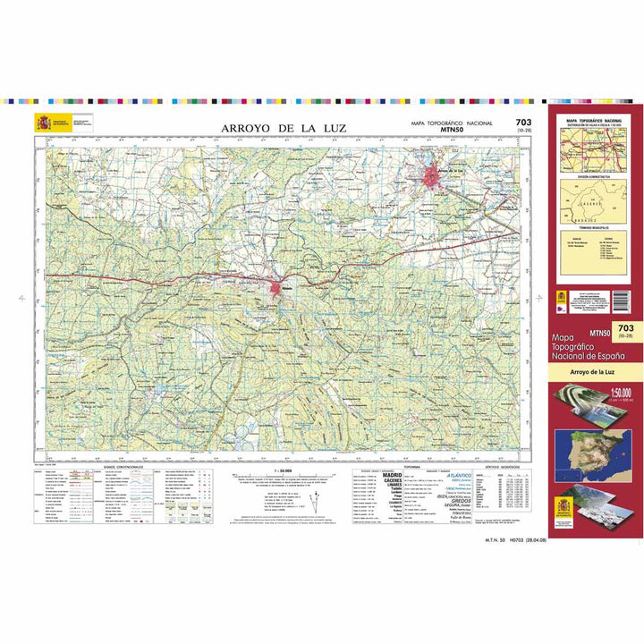 Carte topographique de l'Espagne n° 0703 - Arroyo de la Luz | CNIG - 1/50 000 carte pliée CNIG 