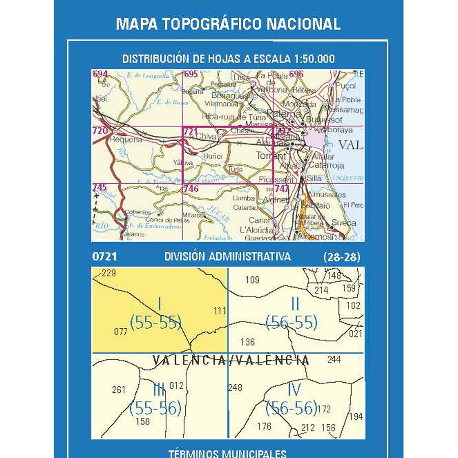 Carte topographique de l'Espagne n° 0721.1 - Buñol | CNIG - 1/25 000 carte pliée CNIG 