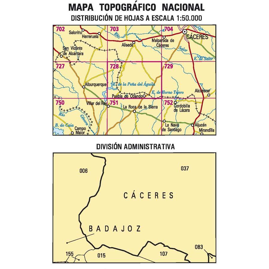 Carte topographique de l'Espagne n° 0728 - Puebla de Obando | CNIG - 1/50 000 carte pliée CNIG 