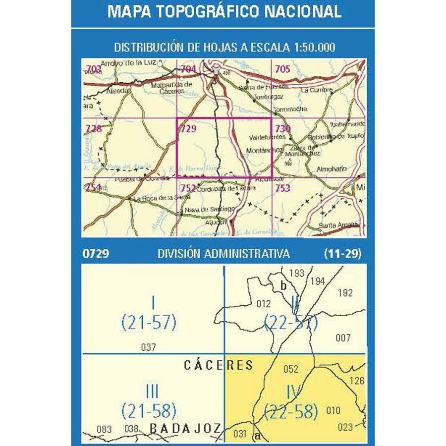 Carte topographique de l'Espagne n° 0729.4 - Alcuéscar | CNIG - 1/25 000 carte pliée CNIG 