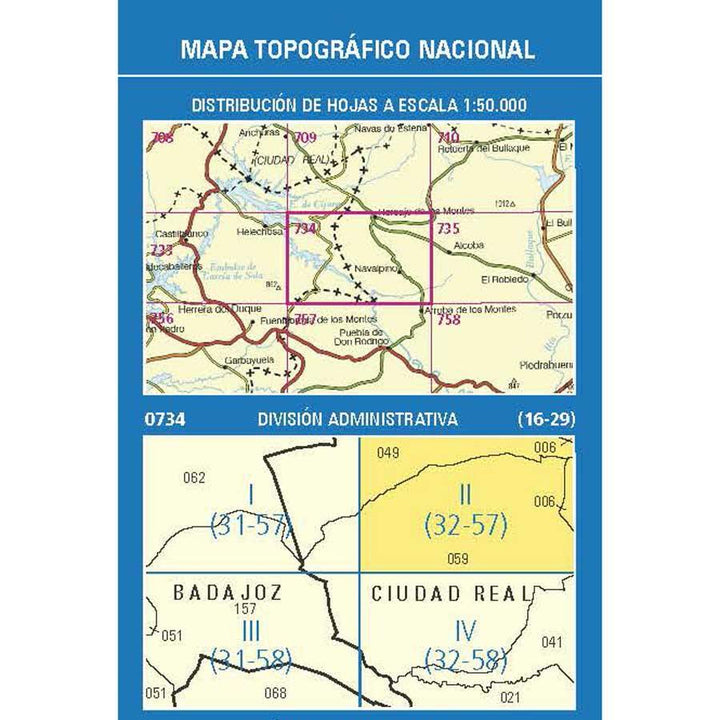 Carte topographique de l'Espagne n° 0734.2 - Horcajo De Los Montes | CNIG - 1/25 000 carte pliée CNIG 