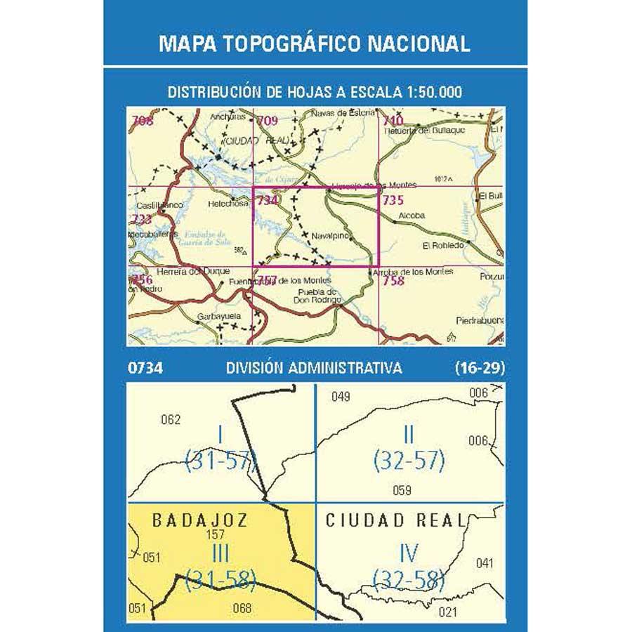 Carte topographique de l'Espagne n° 0734.3 - Villarta De Los Montes | CNIG - 1/25 000 carte pliée CNIG 