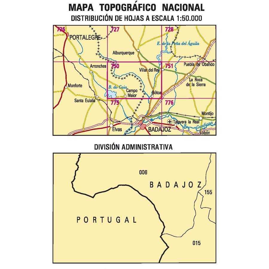 Carte topographique de l'Espagne n° 0750 - Bótoa | CNIG - 1/50 000 carte pliée CNIG 