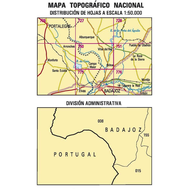 Carte topographique de l'Espagne n° 0750 - Bótoa | CNIG - 1/50 000 carte pliée CNIG 