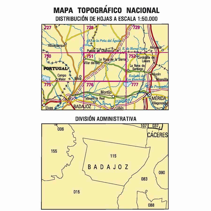 Carte topographique de l'Espagne n° 0751 - Villar del Rey | CNIG - 1/50 000 carte pliée CNIG 