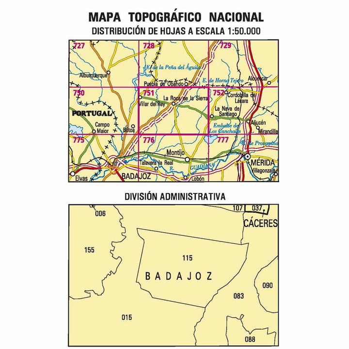 Carte topographique de l'Espagne n° 0751 - Villar del Rey | CNIG - 1/50 000 carte pliée CNIG 