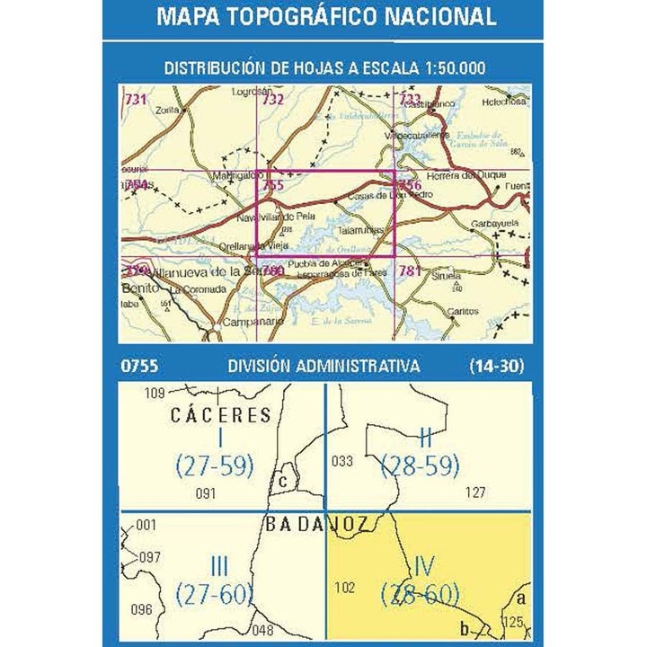 Carte topographique de l'Espagne n° 0755.4 - Talarrubias | CNIG - 1/25 000 carte pliée CNIG 