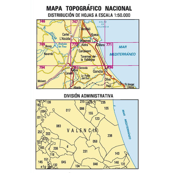 Carte topographique de l'Espagne n° 0770/771 - Alzira | CNIG - 1/50 000 carte pliée CNIG 