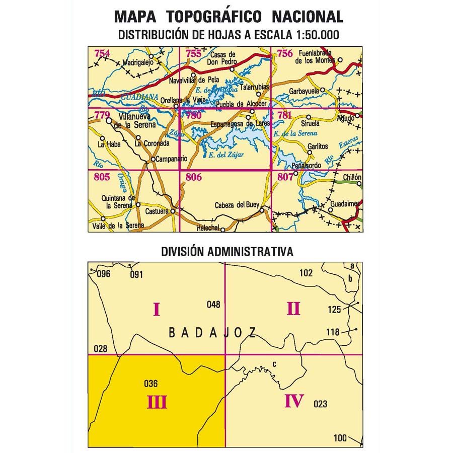 Carte topographique de l'Espagne n° 0780.3 - Pantano Del Zújar | CNIG - 1/25 000 carte pliée CNIG 
